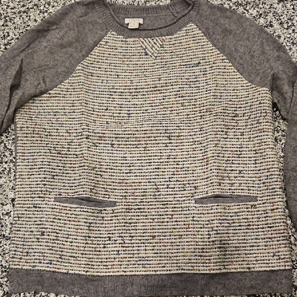 J. Crew Gray and Cream Crewneck Sweater